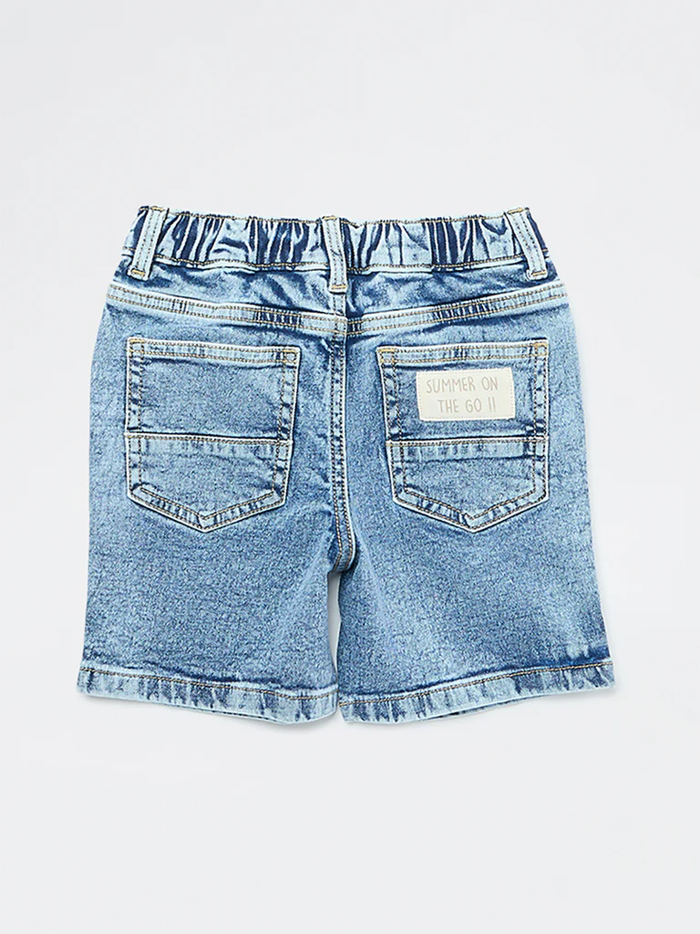 HOP Kids Boys Blue Faded Mid-Rise Denim Shorts - Image 5