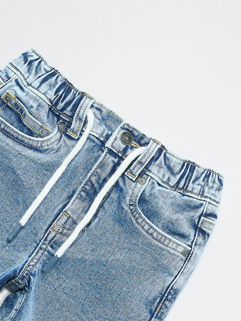 HOP Kids Boys Blue Faded Mid-Rise Denim Shorts - Image 6