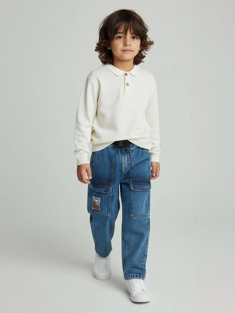 HOP Kids Boys Blue Faded Mid-Rise Jeans