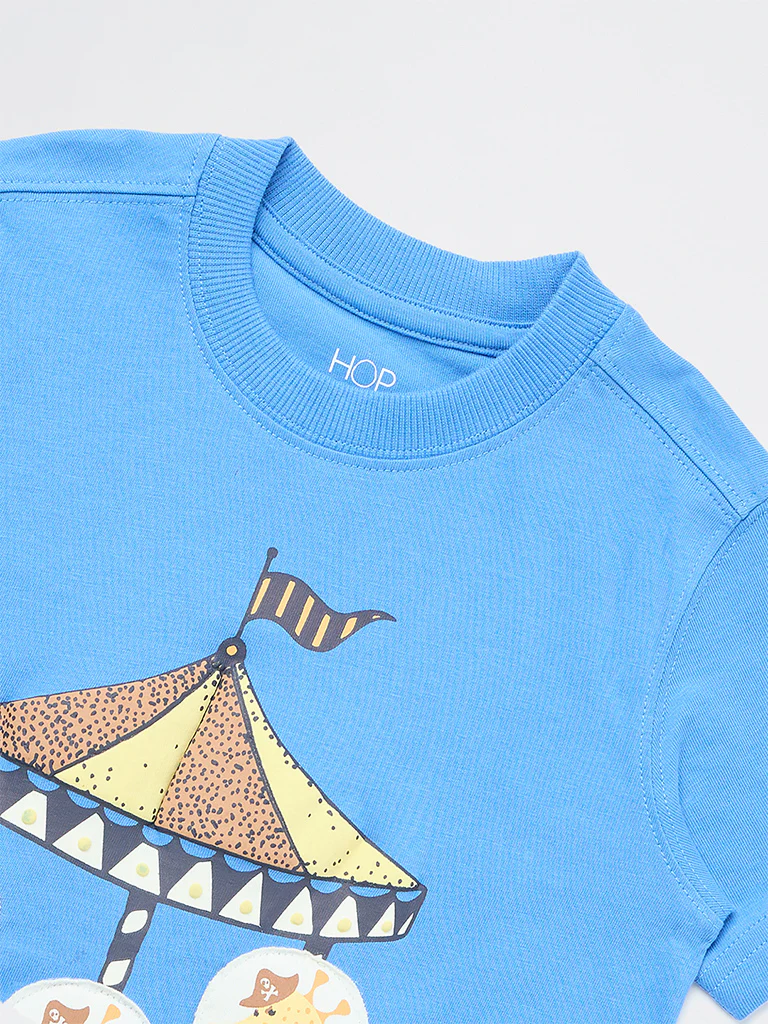 HOP Kids Boys Blue Graphic Design Cotton T-Shirt - Image 6