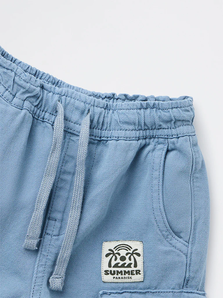 HOP Kids Boys Blue Mid-Rise Cotton Cargo Shorts - Image 6