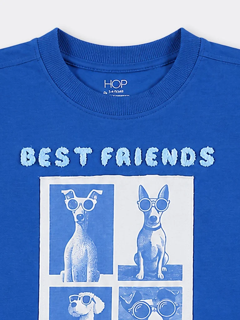 HOP Kids Boys Blue Printed Cotton T-Shirt - Image 5
