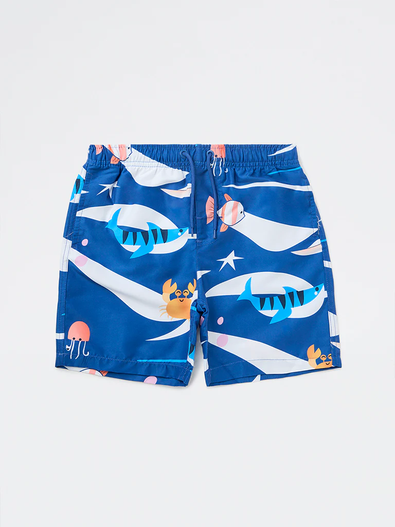 HOP Kids Boys Blue Printed Mid-Rise Swim Shorts - Image 3