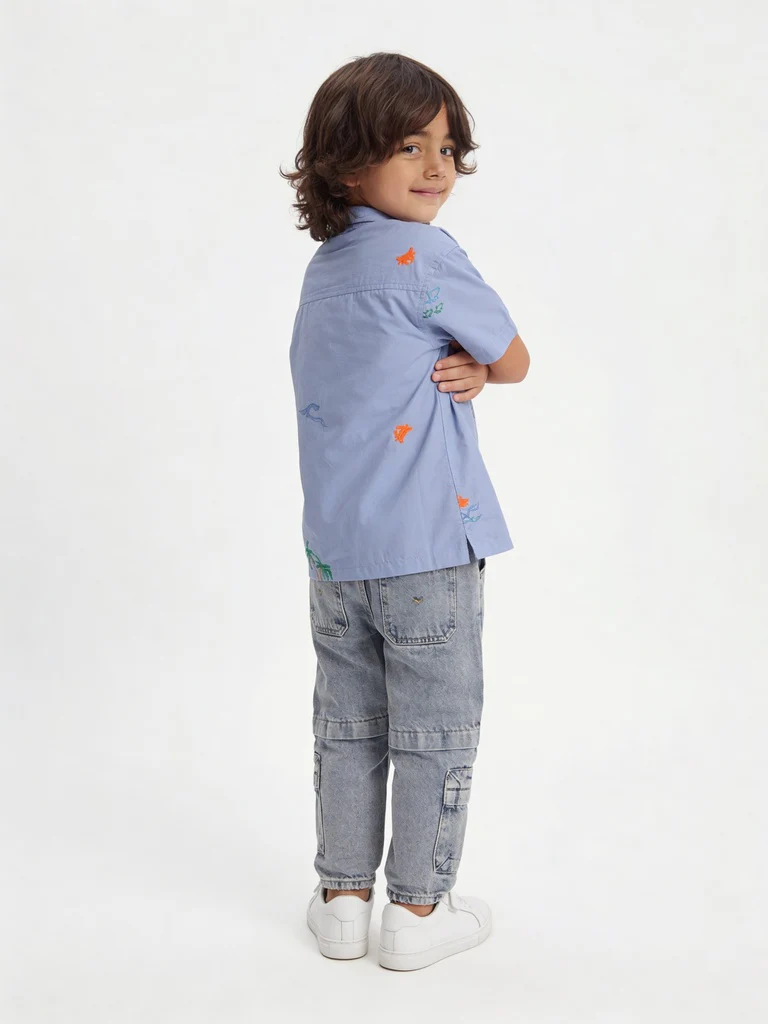 HOP Kids Boys Blue Straight Fit Cargo Jeans - Image 2