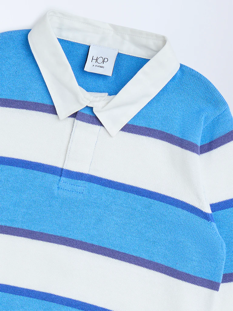 HOP Kids Boys Blue Striped Cotton Polo Sweater - Image 4