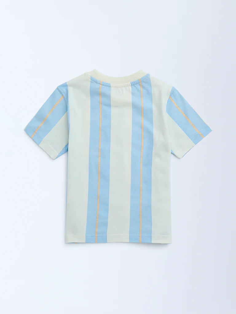 HOP Kids Boys Blue Striped Cotton T-Shirt - Image 5