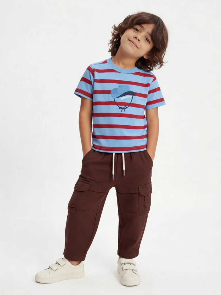 HOP Kids Boys Blue Striped Cotton T-Shirt