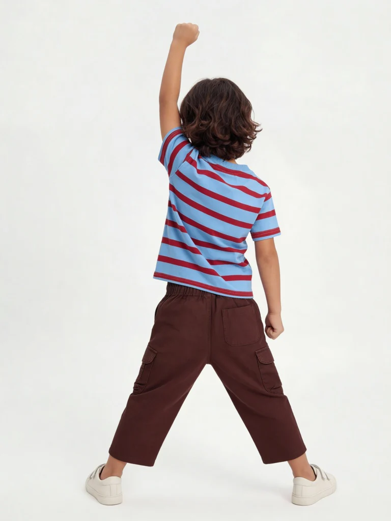 HOP Kids Boys Blue Striped Cotton T-Shirt - Image 3