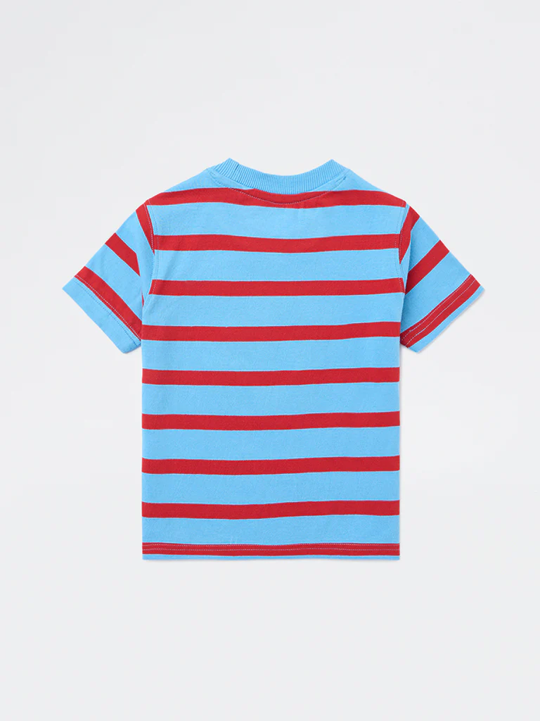 HOP Kids Boys Blue Striped Cotton T-Shirt - Image 5