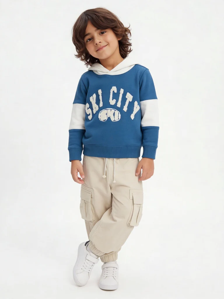 HOP Kids Boys Blue Text Design Hooded Cotton-Blend Sweatshirt