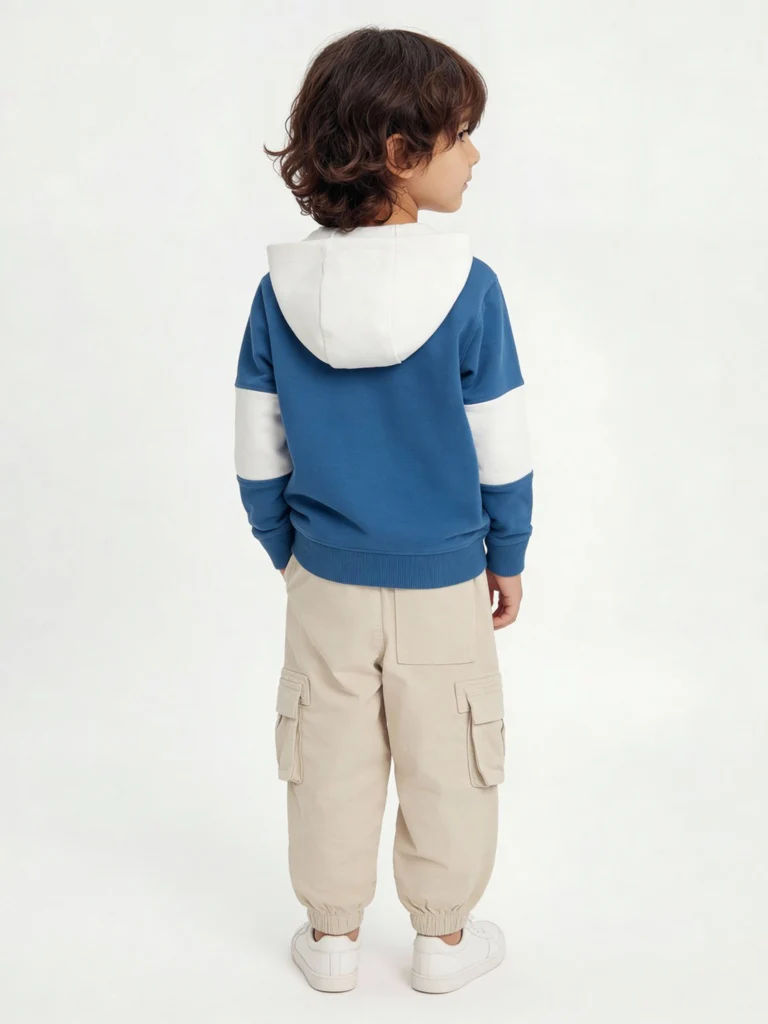HOP Kids Boys Blue Text Design Hooded Cotton-Blend Sweatshirt - Image 3