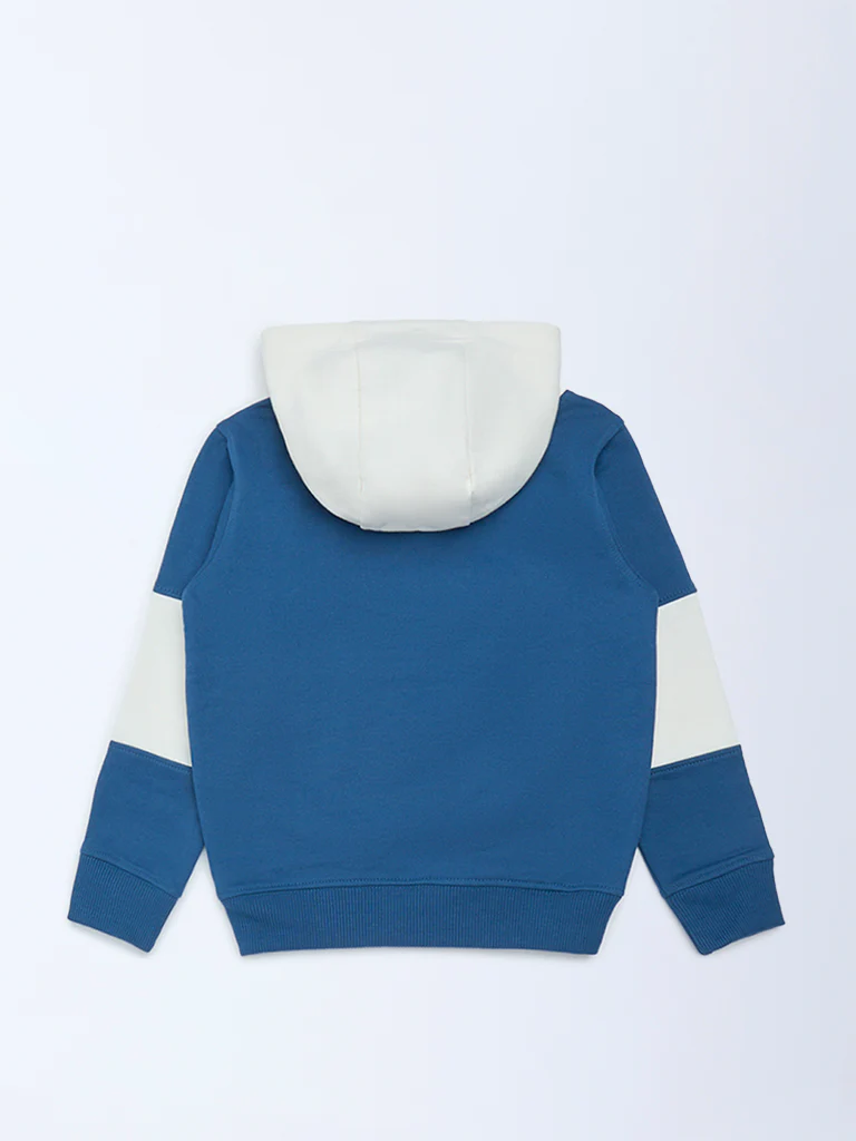 HOP Kids Boys Blue Text Design Hooded Cotton-Blend Sweatshirt - Image 5
