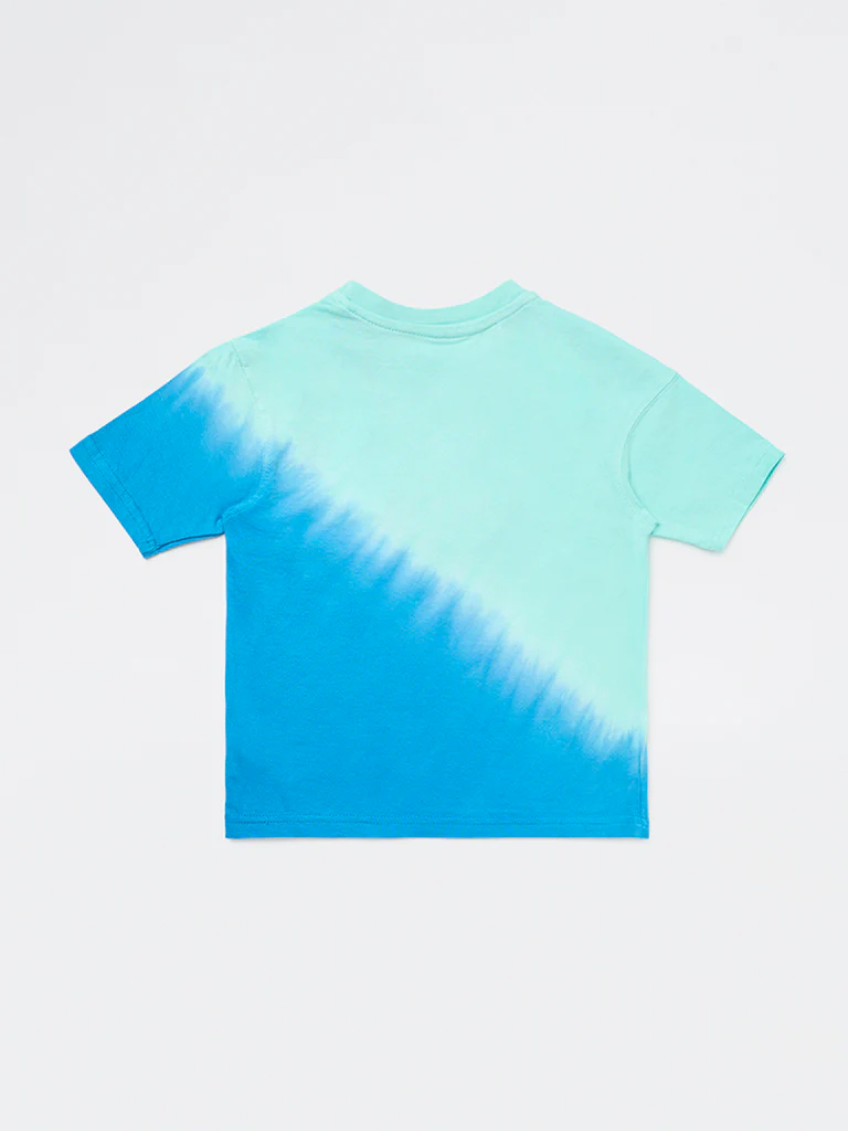 HOP Kids Boys Blue Tie-Dye Printed Cotton T-Shirt - Image 4