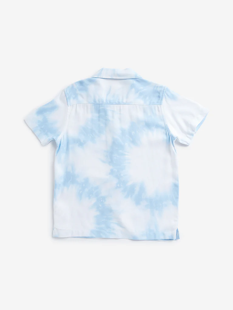 HOP Kids Boys Blue Tie-Dye Printed Shirt - Image 2