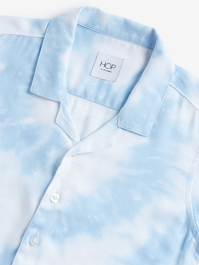 HOP Kids Boys Blue Tie-Dye Printed Shirt - Image 3