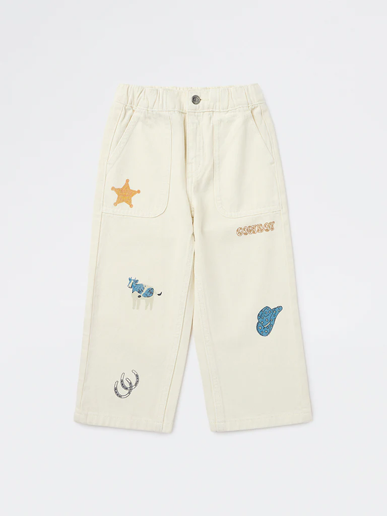 HOP Kids Boys Boys Off-White Printed Mid-Rise Jeans - Image 4