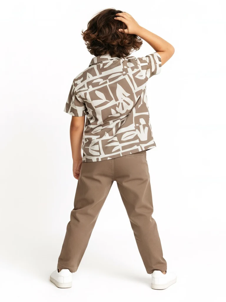 HOP Kids Boys Brown Abstract Printed Resort-Fit Shirt - Image 2