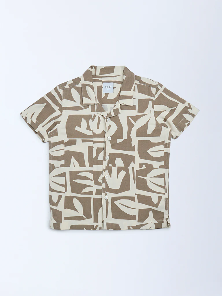 HOP Kids Boys Brown Abstract Printed Resort-Fit Shirt - Image 3