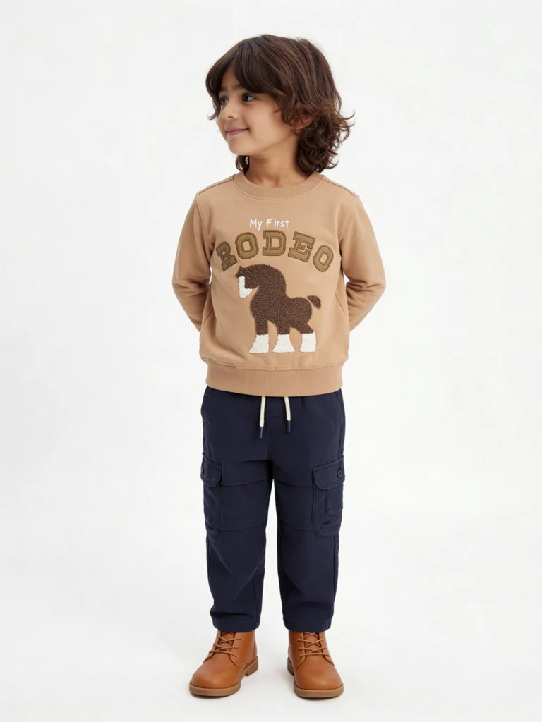 HOP Kids Boys Brown Animal Design Cotton-Blend Sweatshirt