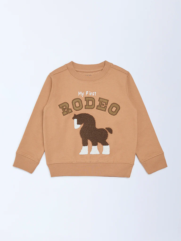 HOP Kids Boys Brown Animal Design Cotton-Blend Sweatshirt - Image 3