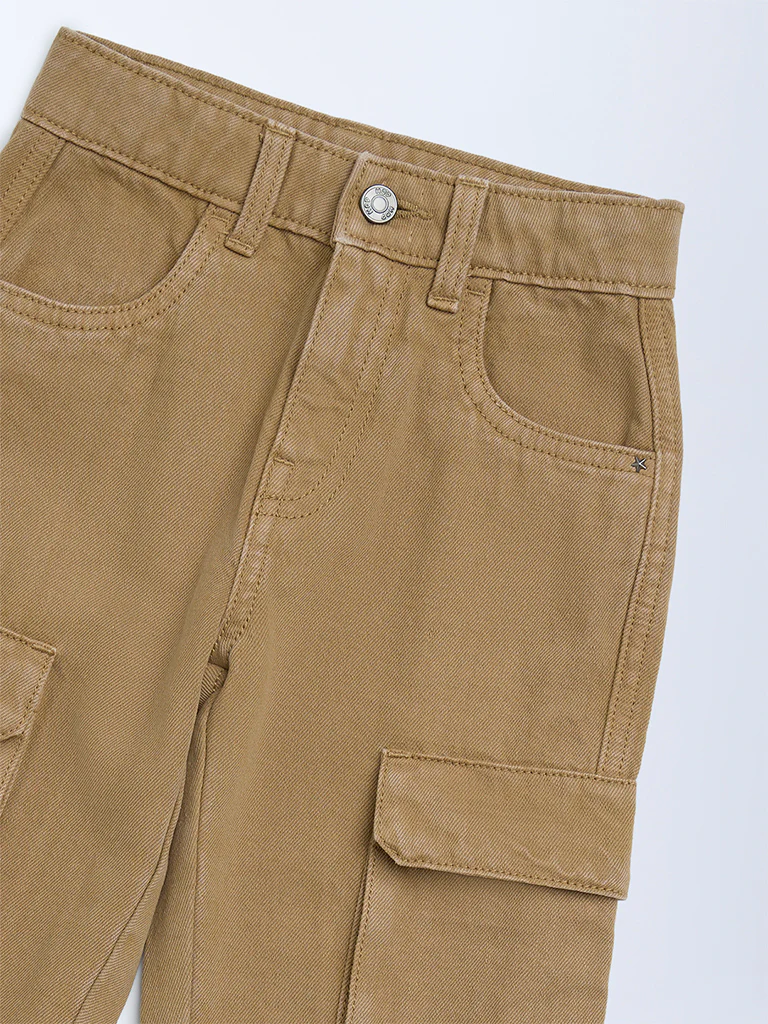 HOP Kids Boys Brown Cargo-Style Mid-Rise Jeans - Image 5