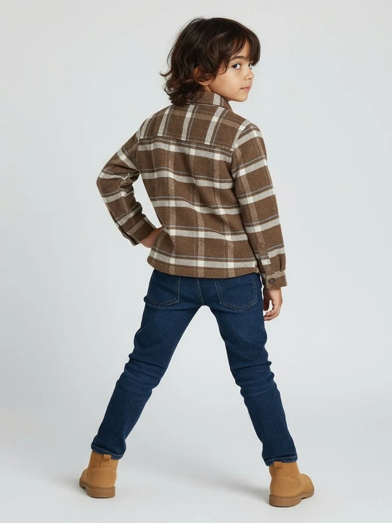 HOP Kids Boys Brown Checked Design Cotton Shacket - Image 2