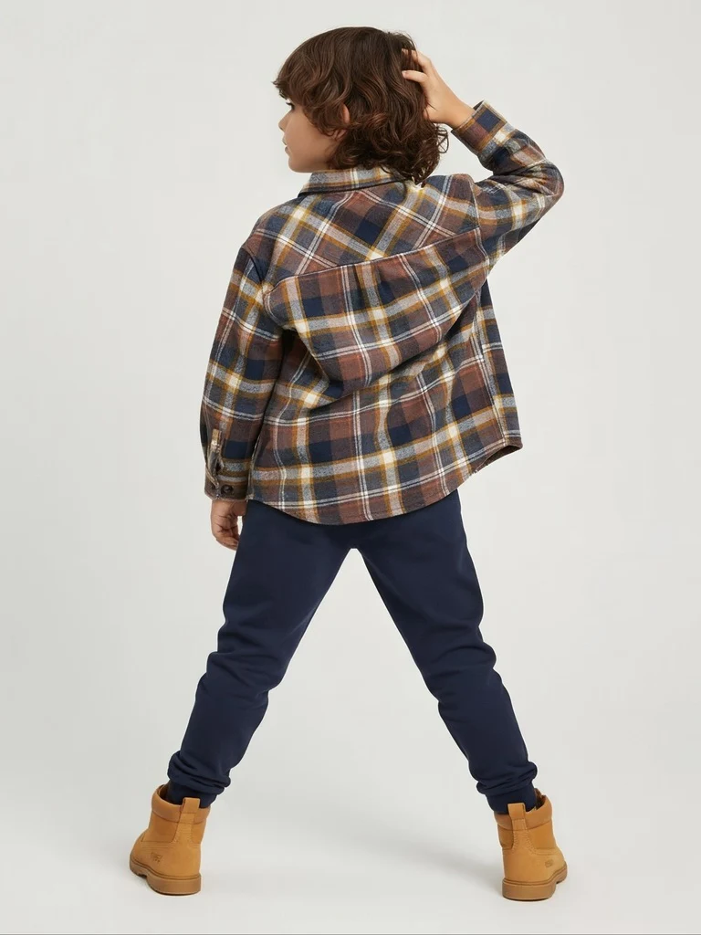 HOP Kids Boys Brown Checkered Cotton Shirt - Image 2