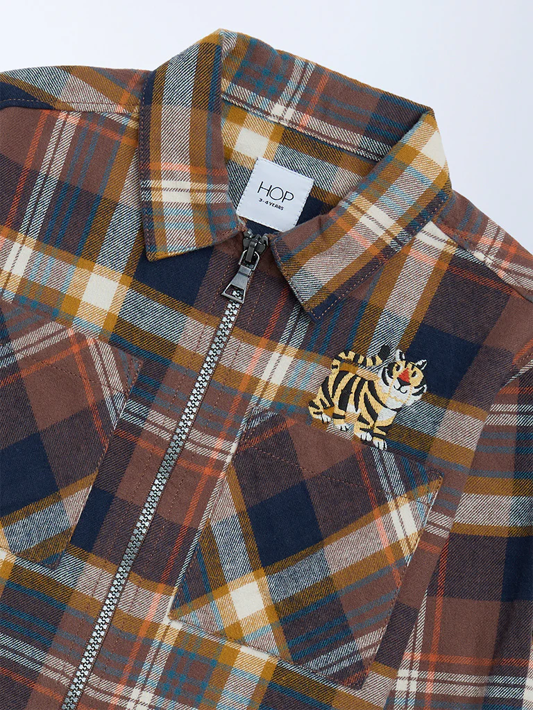 HOP Kids Boys Brown Checkered Cotton Shirt - Image 5