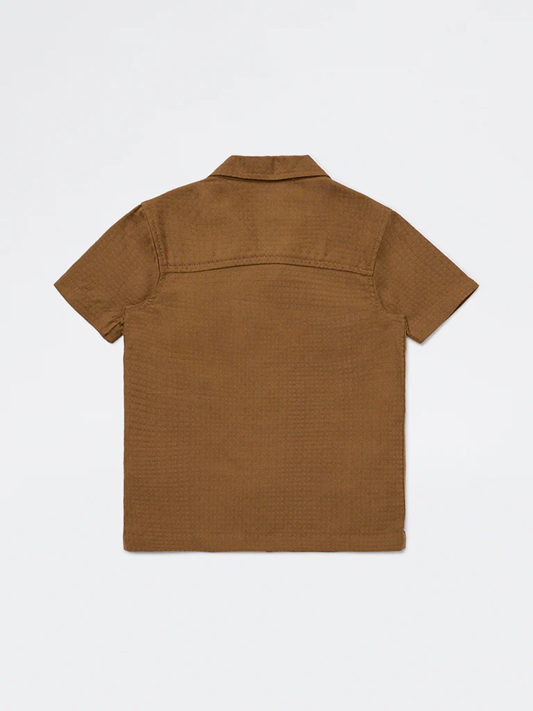 HOP Kids Boys Brown Embroidered Cotton Shirt - Image 4