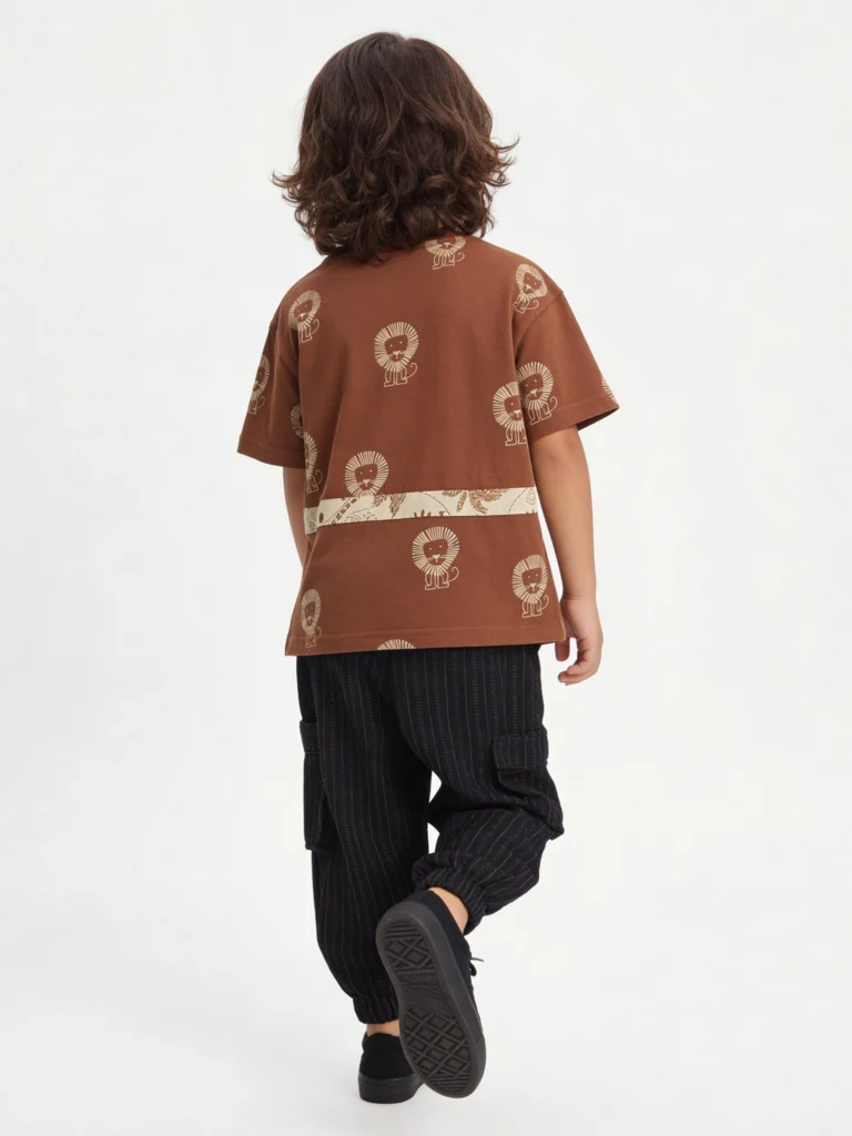 HOP Kids Boys Brown Graphic Printed Cotton T-Shirt - Image 3