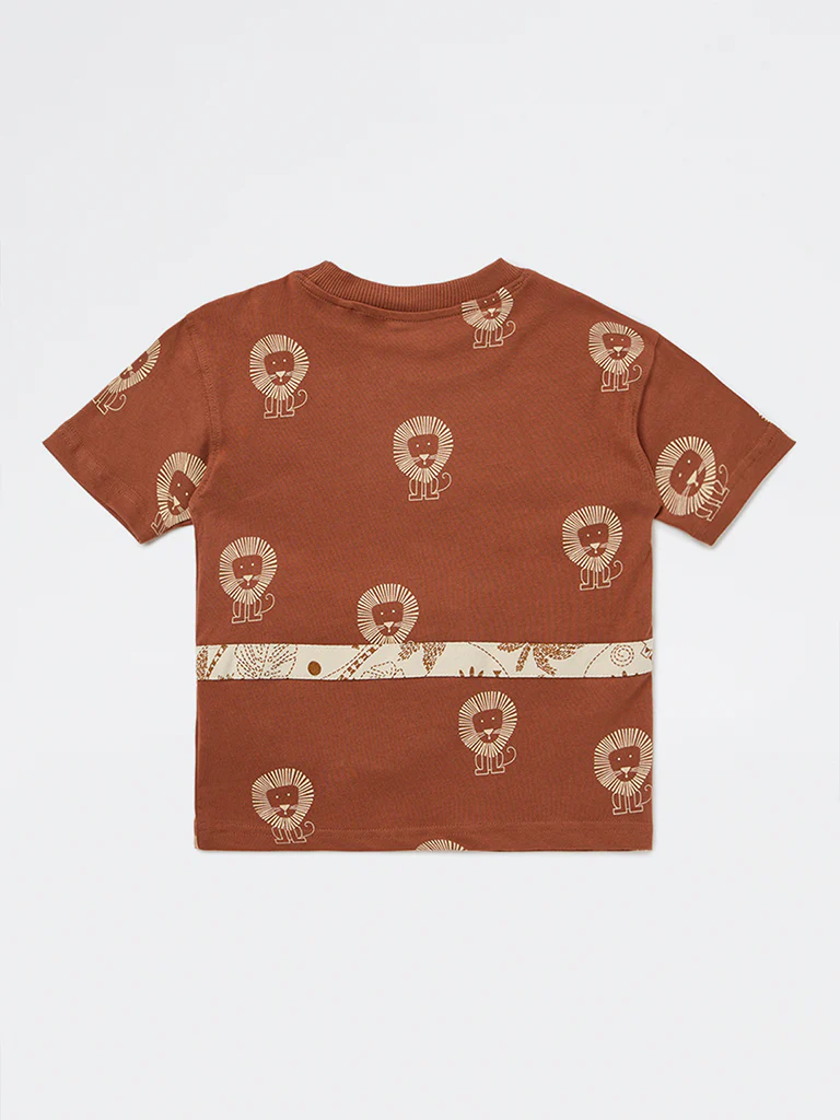 HOP Kids Boys Brown Graphic Printed Cotton T-Shirt - Image 5