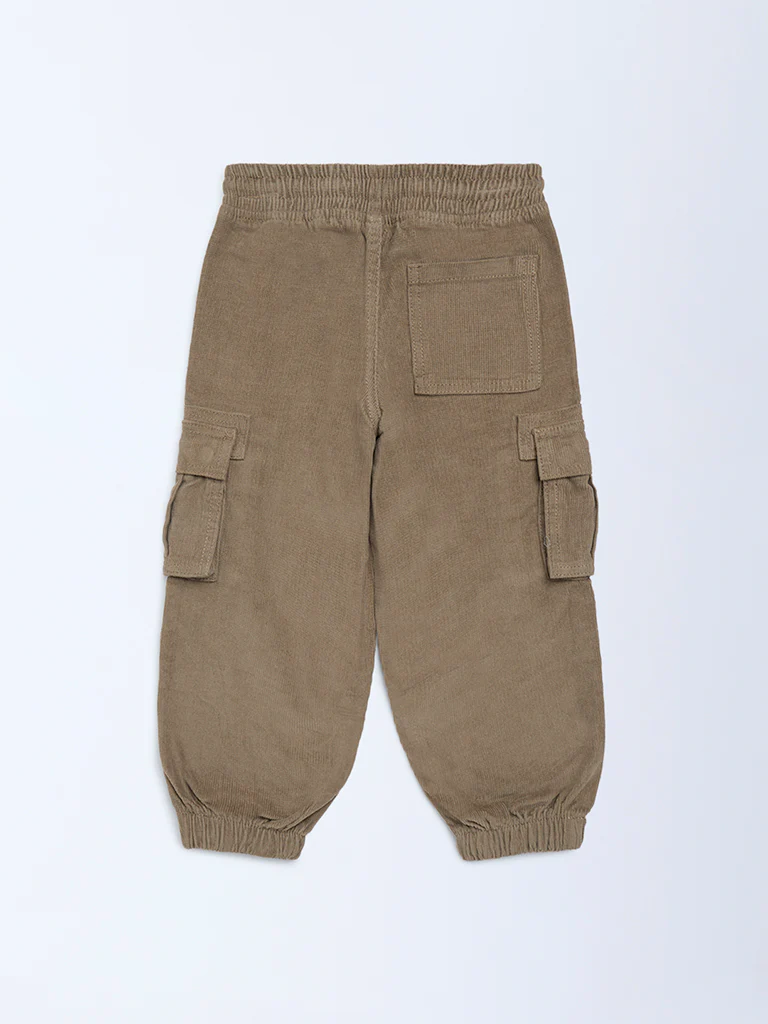 HOP Kids Boys Brown Mid-Rise Corduroy Joggers - Image 5