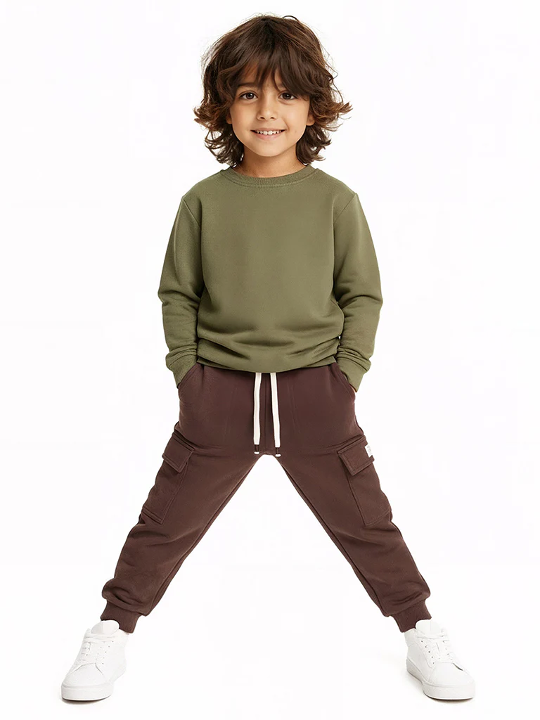 HOP Kids Boys Brown Mid-Rise Cotton-Blend Joggers