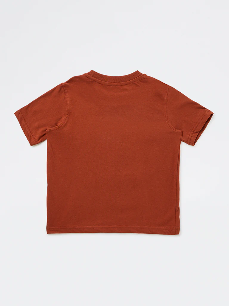 HOP Kids Boys Brown Printed Cotton T-Shirt - Image 4