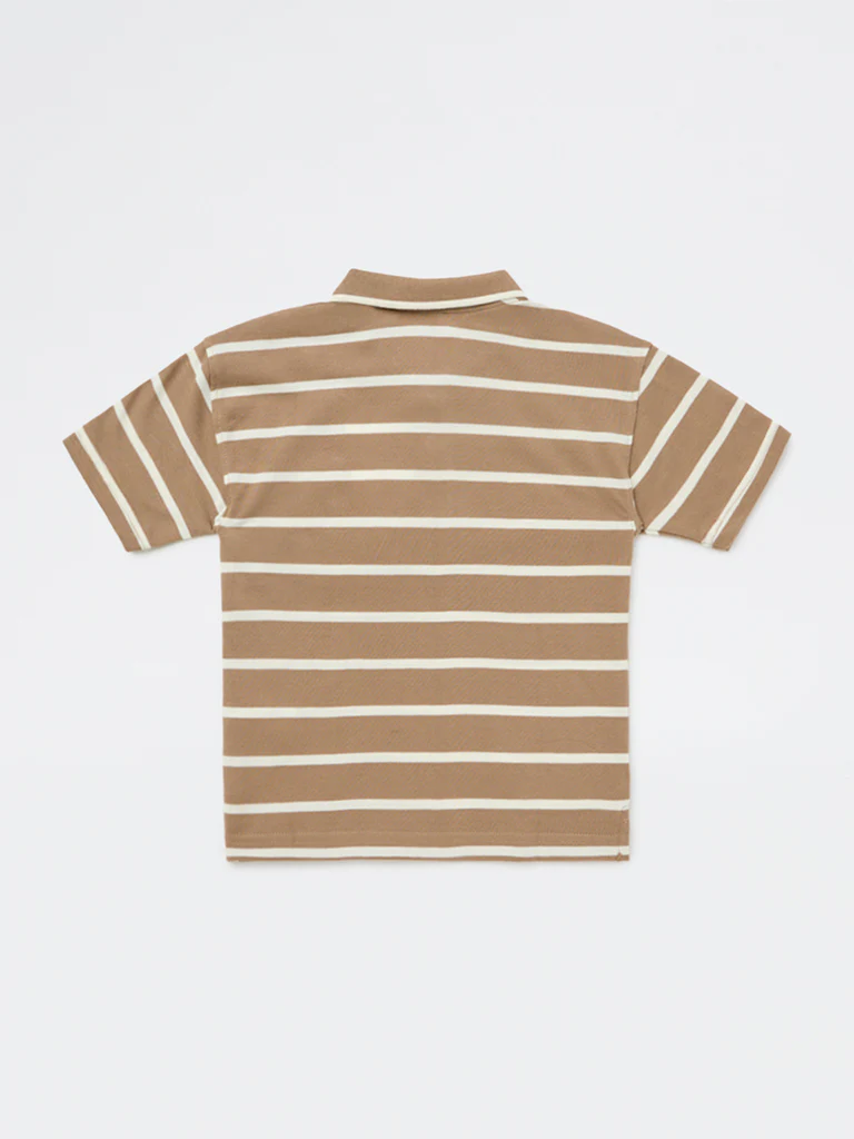 HOP Kids Boys Brown Striped Cotton Polo T-Shirt - Image 5
