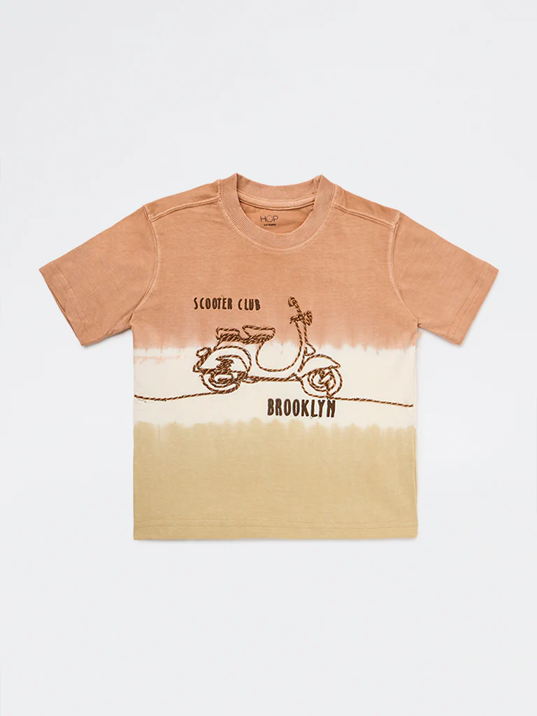 HOP Kids Boys Brown Tie-Dye Design Cotton T-Shirt - Image 4