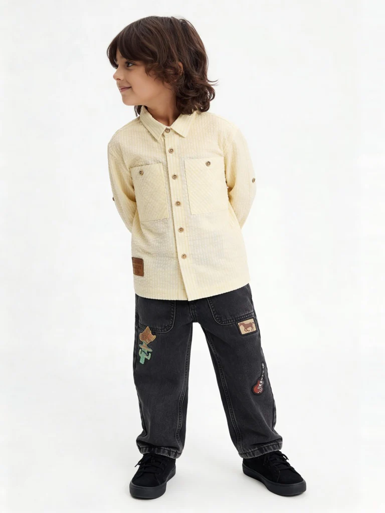 HOP Kids Boys Charcoal Embroidered Mid-Rise Jeans