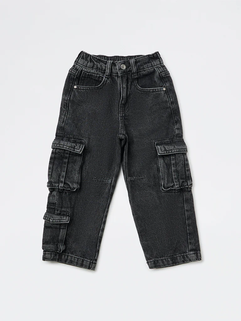 HOP Kids Boys Charcoal Solid Relaxed-Fit Jeans - Image 4