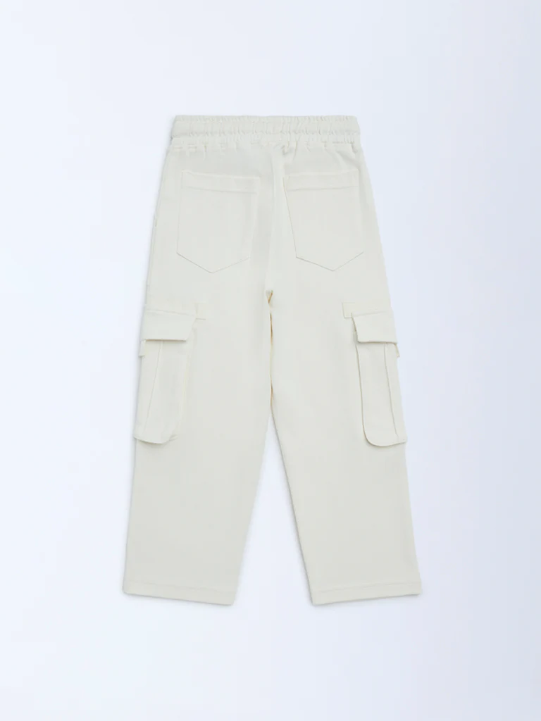 HOP Kids Boys Cream Cargo-Style Mid-Rise Cotton Pants - Image 4