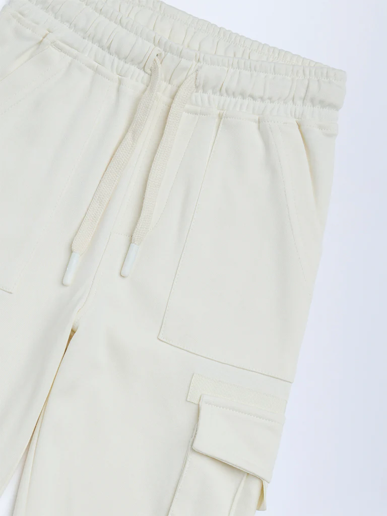 HOP Kids Boys Cream Cargo-Style Mid-Rise Cotton Pants - Image 5