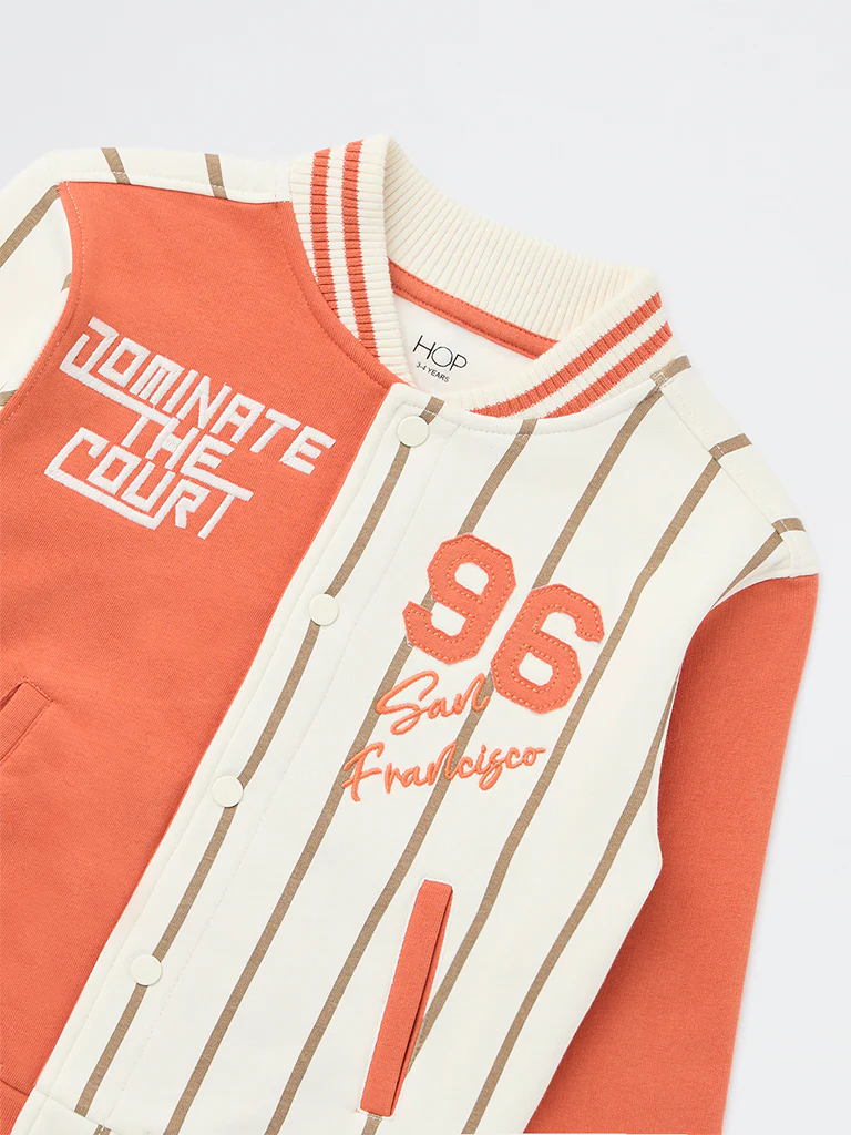 HOP Kids Boys Cream Cotton-Blend Bomber Jacket - Image 6