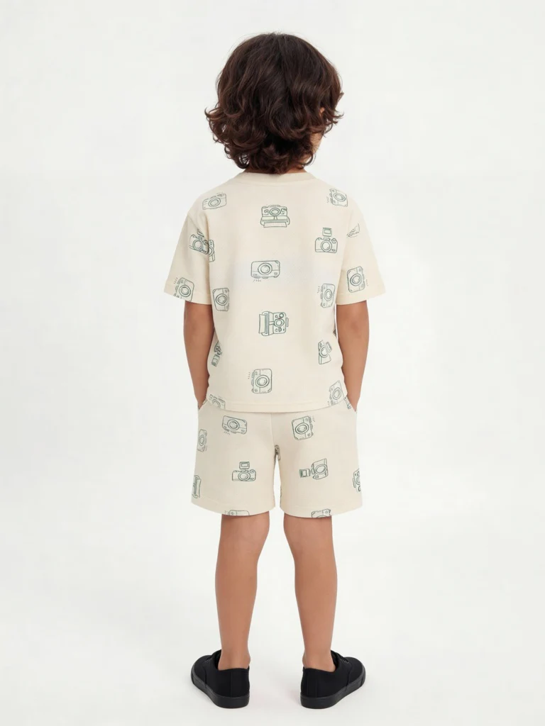 HOP Kids Boys Cream Printed Cotton Co-ord Set - Image 2