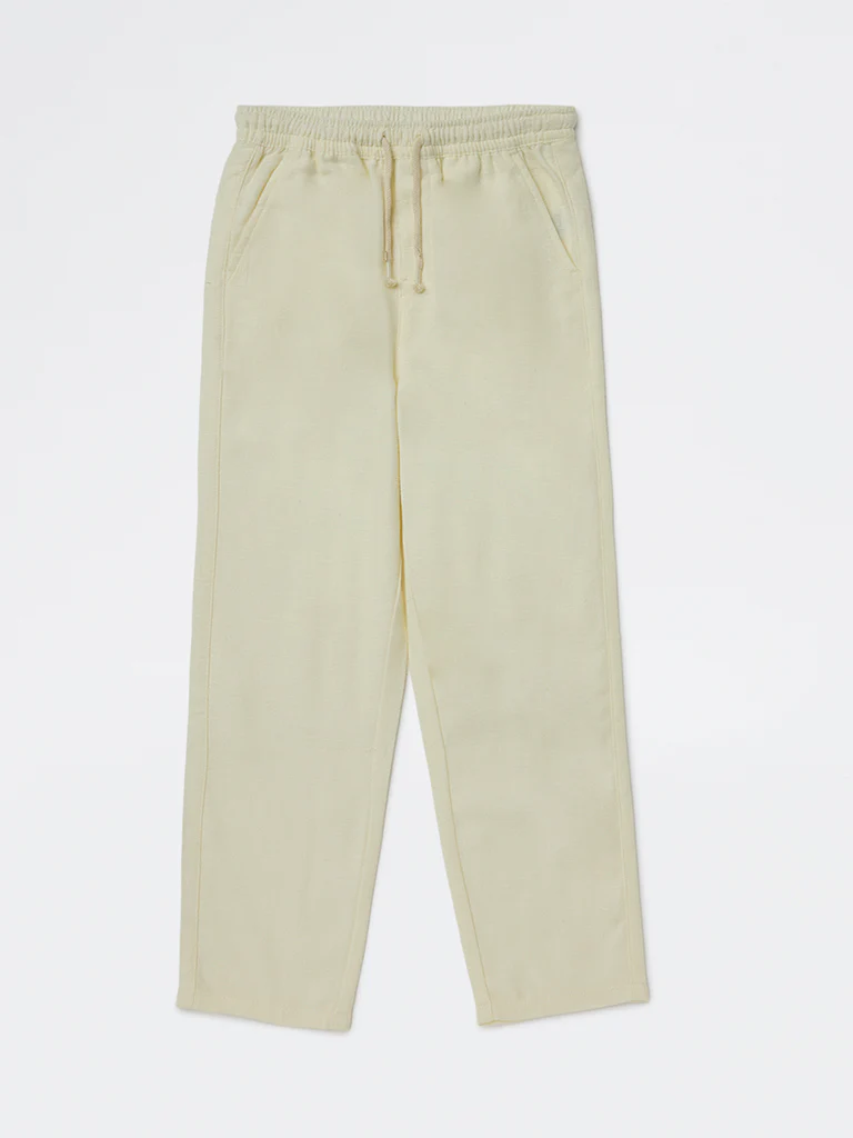 HOP Kids Boys Cream Solid Relaxed-Fit Mid-Rise Cotton-Blend Trousers - Image 4