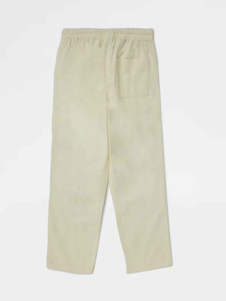 HOP Kids Boys Cream Solid Relaxed-Fit Mid-Rise Cotton-Blend Trousers - Image 5
