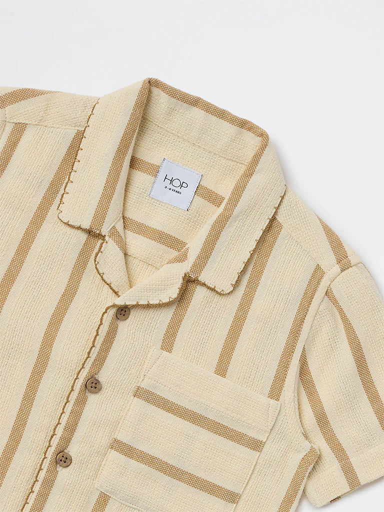 HOP Kids Boys Cream Striped Cotton Shirt - Image 5