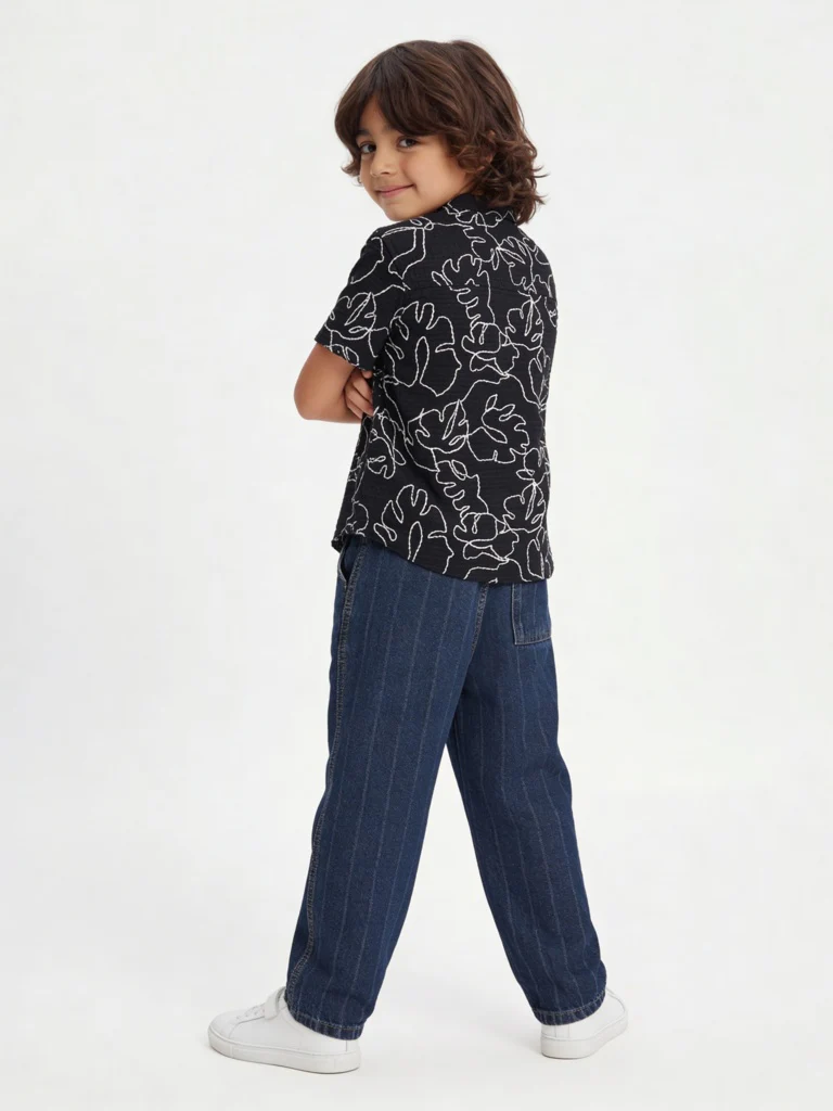 HOP Kids Boys Dark Blue Striped Relaxed-Fit Mid-Rise Jeans - Image 2