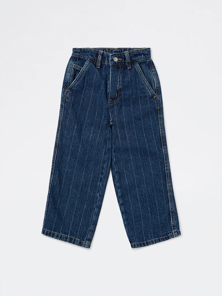 HOP Kids Boys Dark Blue Striped Relaxed-Fit Mid-Rise Jeans - Image 3
