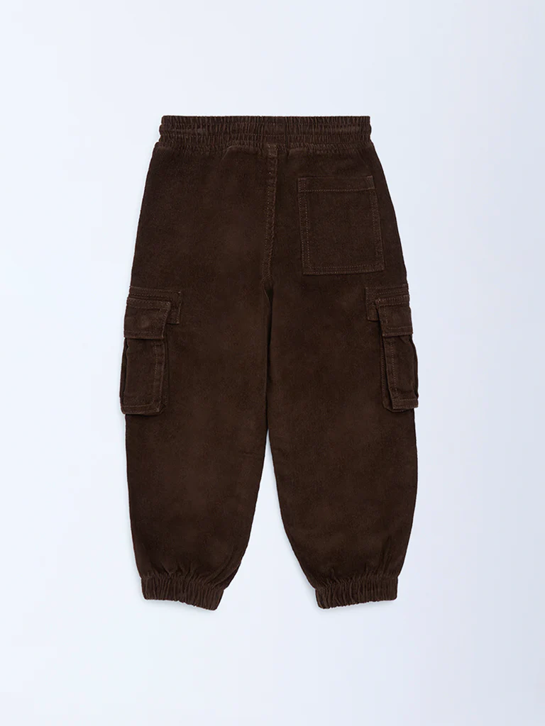 HOP Kids Boys Dark Brown Mid-Rise Corduroy Joggers - Image 5