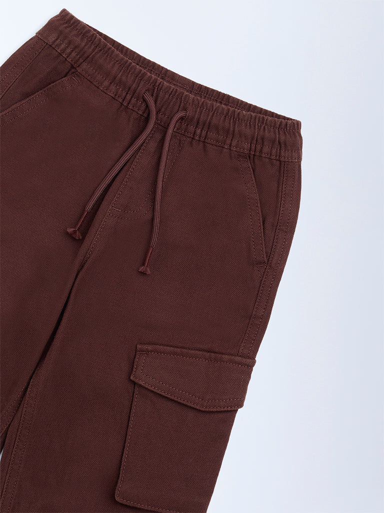 HOP Kids Boys Dark Brown Mid-Rise Cotton-Blend Cargo Joggers - Image 5