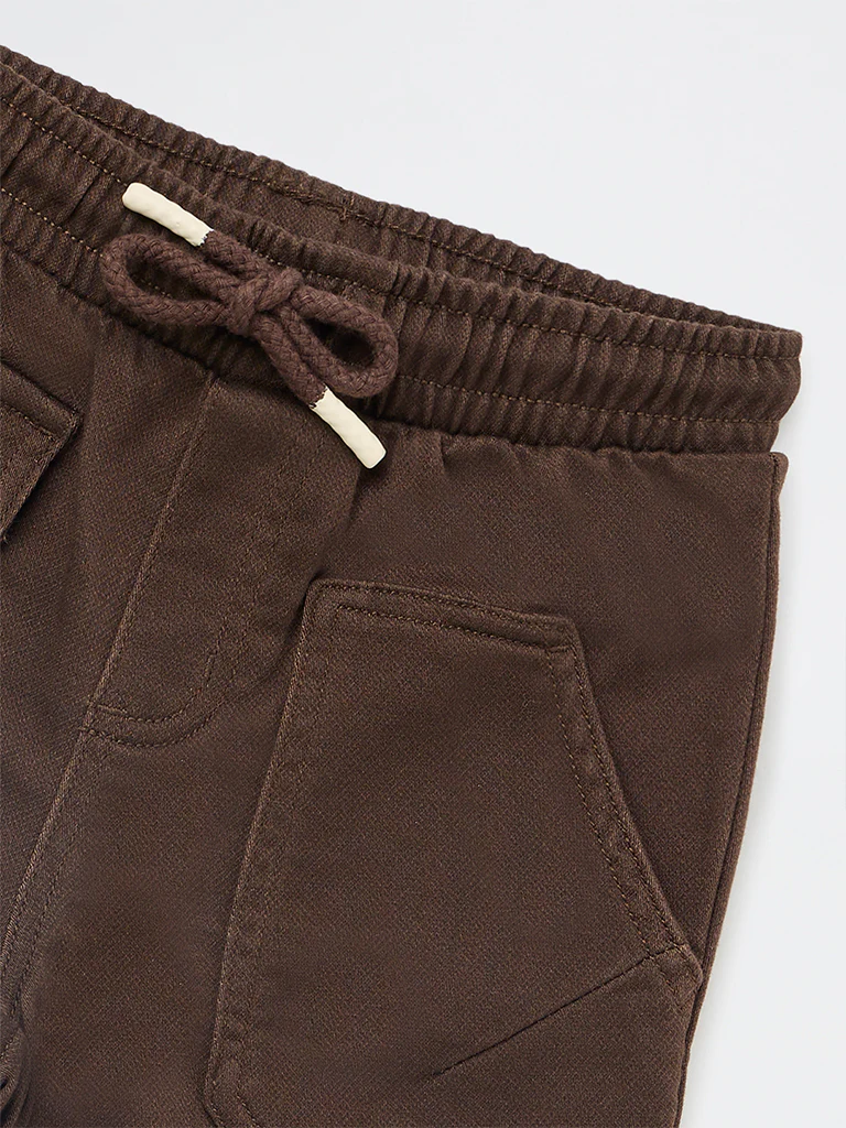 HOP Kids Boys Dark Brown Mid-Rise Cotton-Blend Shorts - Image 6